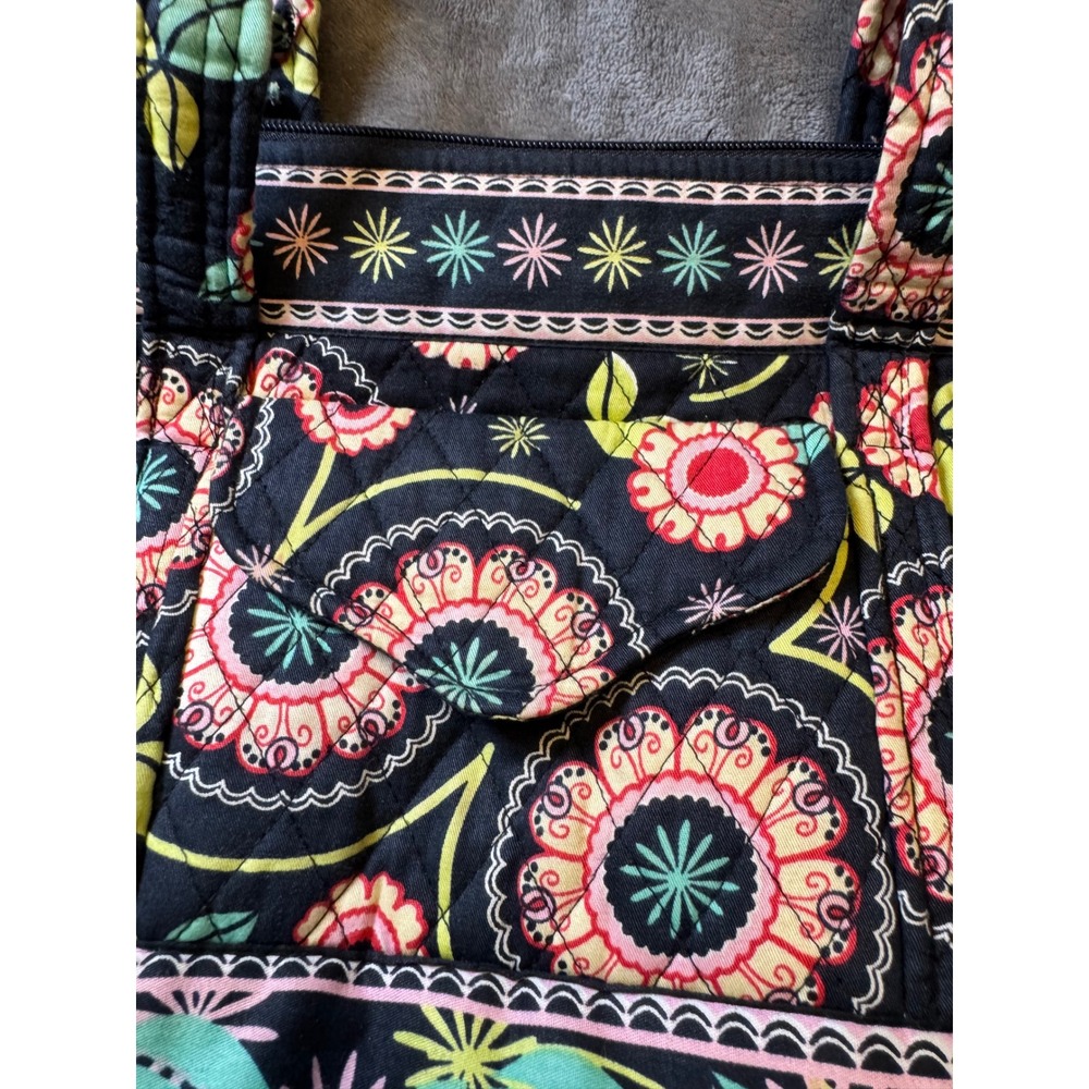 Vera Bradley Night and Day Quilted Floral Tote Bag Shoulder Purse Black Pink - Picture 3 of 10